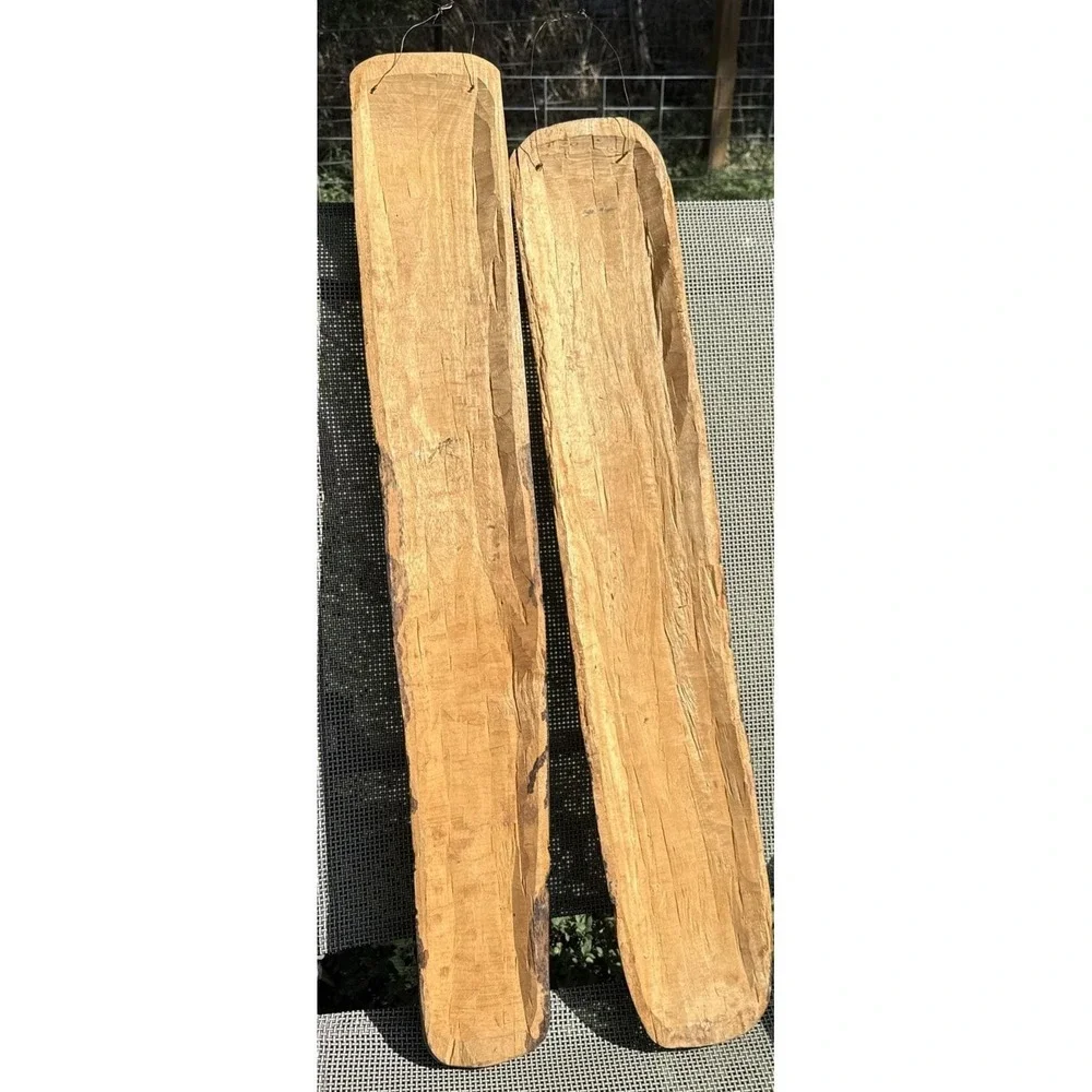 VTG Hand Carved Wood Tribal Wall Plaques Pair 36